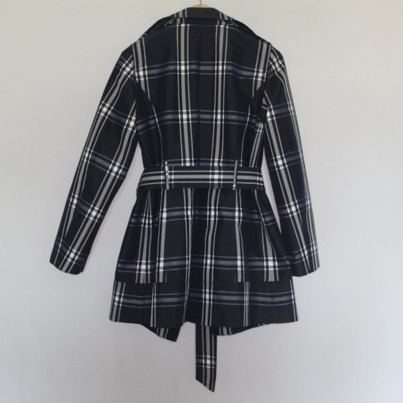 Zara Basic Plaid Trench Jacket Coat Navy H10451 - Picture 10 of 13